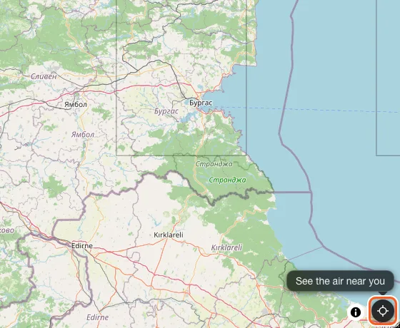 The Find me button in the corner of the map with the hint "See the air near you" beside it.